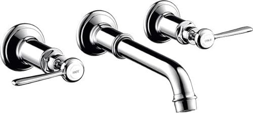 hansgrohe AXOR MONTREUX 3-Loch Waschtischarmatur Unterputz, Wandmontage, Hebelgriffe, Farbe: Brushed Brass
