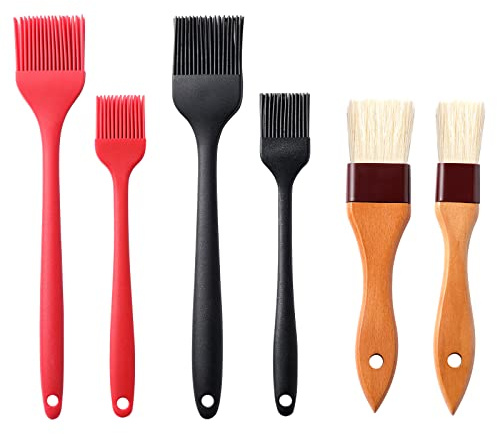 4 Pack Silicone Basting Pastry Brushes with 2 Wood Handle Oil Brushes