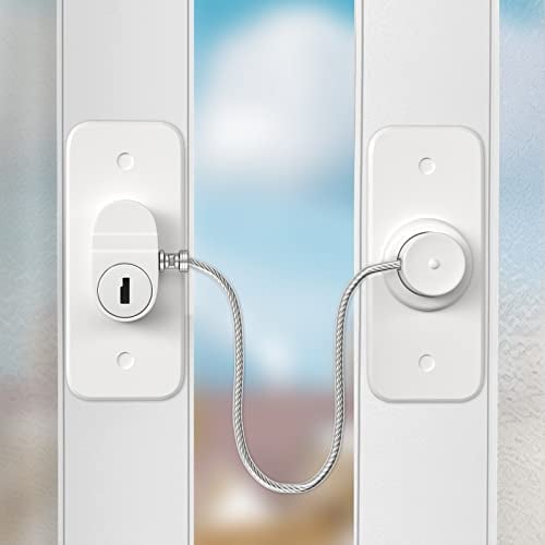 Window Safety Lock AOSITE 2 Packs Versatile Window Restrictor Self Adhesive for UPVC No Drilling Window Locks, Refrigerator Lock with Key Child Window Safety Locks Pet Safety Cable Lock for Childproof