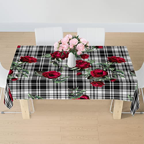 Mularoka Rose Plaid Rechteckige Tischdecke 137 x 178 cm Wasserdicht Flecken- und knitterfreie Tischdecke, waschbare Polyester-Tischdecke für Esstisch, Buffet, Partys, Camping