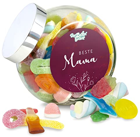 Beste Mama Süßigkeitenglas – bunt gefülltes Glas mit Süßigkeiten, schönes Geschenk für Mama zum Muttertag