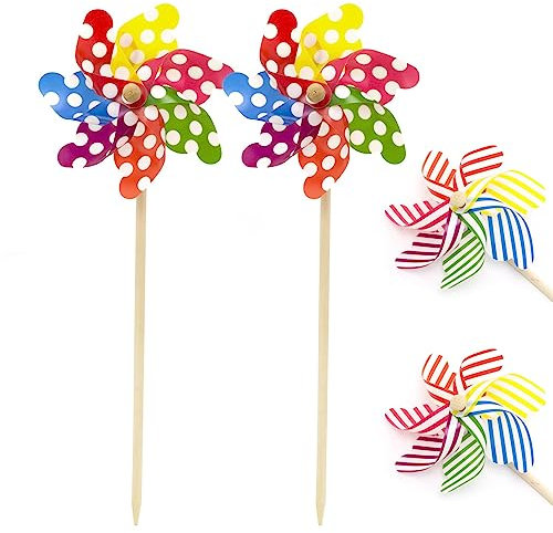 Pack Of 4 Childrens Wooden Garden Windmill Outdoor Wind Spinner | Traditional Beach Windmill Windmills For Garden | Garden Pinwheel Windmill Spinners - 45cm