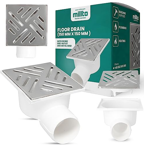 Millto™ Bodenablauf Ablaufrost 5x15x15cm Seitlich Auslass Kellerablauf Metall Waagerecht Quadratischer Garagenablauf Kanalisationsgitter Entwässerung Abfallgitter Nassraumablauf