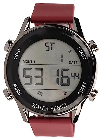 VGEBY Digitale Chronographenuhr, WR50M ABS-Kunststoff, Wasserdicht, Leuchtend, Großer Bildschirm, Outdoor-Sportuhr für Herren (Weinrot)