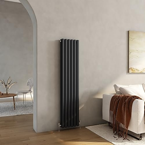 Heilmetz Anthracite Vertical Radiators, 1600 x 354mm Tall Column Radiators Double Designer Oval Panel Radiator Modern Heater Central Heating Radiator