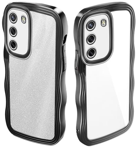 JIEZUIMEI Glitzer Wellen Hülle für Oppo A16 /A16S /A54S, Durchsichtig Lockige Wellen Rahmenform Aesthetic Design Handyhülle, für Mädchen Frauen Schlanke Weiche Glitzernde Hülle Schwarz