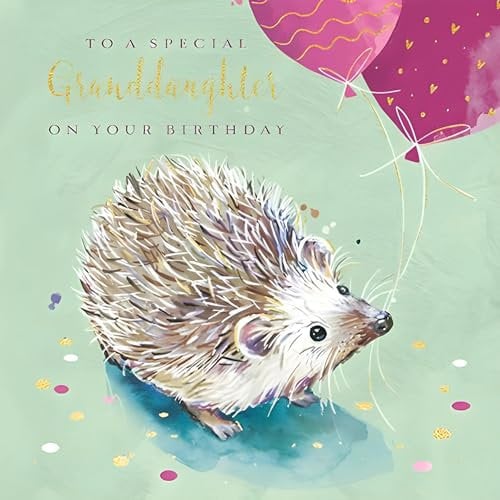 Geburtstagskarte für Enkelin – besondere Enkelin – Igel und Luftballons – künstlerisches Design – spezielles Finish – umweltfreundlich