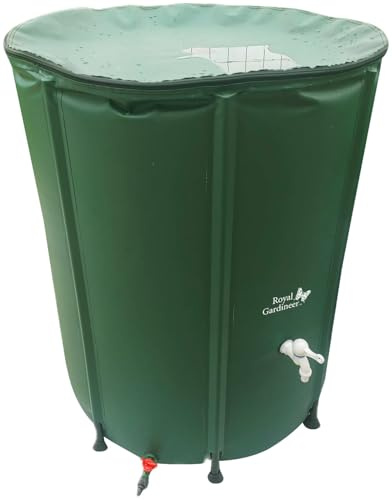 Royal Gardineer Regenfass: Faltbare Regentonne mit Deckel, 750 l, 620 GSM-PVC, Schlauchanschluss (Regentonne-Regenwassertonnen, Regenwasserfass, faltbar)