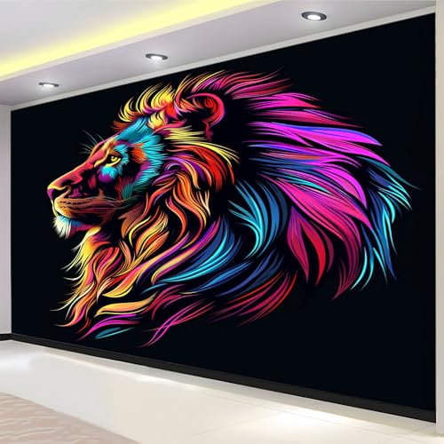 Papier Peint de Photo Lion Coloré 250 x 175 cm Papier Peint Panoramique Papier Peint intissé Murale Pour Chambre De Fille, Garçon, Chambre De Bébé Salon Chambre Décor