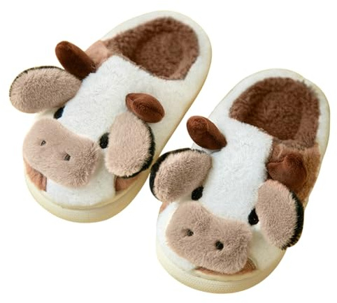 NIBESSER Cow Slippers Unisex Flauschig Damen Herren Plüsch Tiere Pantoffeln Kuh Hausschuhe Niedliche Cartoon Hauspantoffeln Winter Kuschelige Warme Schuhe Indoor Mädchen Frauen