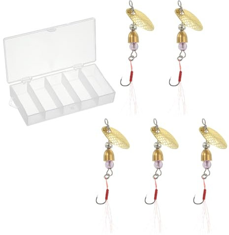 PATIKIL Fishing Lures Spinnerbait, 5 Pack Trout Lures Rooster Tail Fishing Lures Single Hook Trout Spinners 1/8 oz with Tackle Boxes for Freshwater Saltwater Fishing, Gold Tone