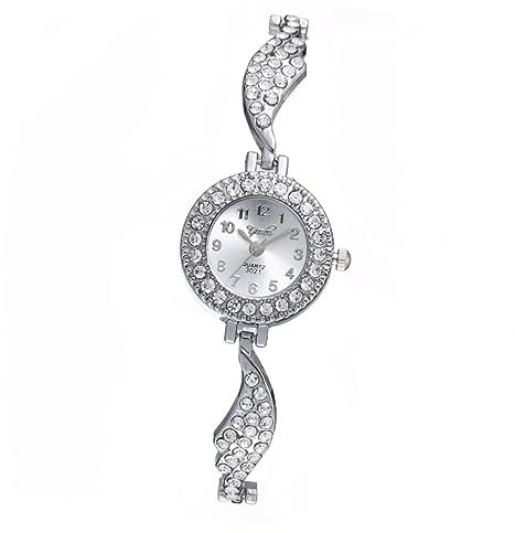 GALPADA 1pezzi Orologio Da Donna Con Bracciale Fibbia Forma Di Strass Orologio Quarzo Elegante e Duraturo Argento Per Occasioni Speciali e Regali