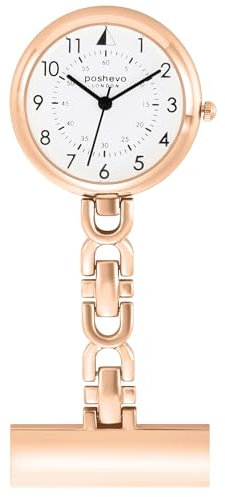 Nurse's Essential Fob Watch - Japan Movement, Long-Life Battery, Clear Display - Nurses Fob Watch, Nurses Watches for Women and Men (Poshevo 3X Rose Gold)