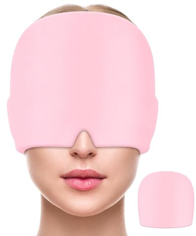 MIVORA Migräne Maske,Migräne Mütze Kopfschmerzen & Migräne Relief Hut Kühlmütze Kühlpacks Kühlende Schlafmaske Migräne Haube Migräne Kappe (Rosa)