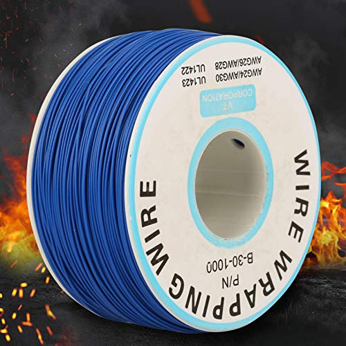 30AWG Wrapping Wire Cable,Tinned Copper Breadboard Jumper Wire with Silicone Wrap,200M 1 Roll for Laptop, Motherboard, LCD Display, Breadboard, PCB Soldering (Blue)