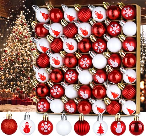 HOUISM Christbaumkugeln, Mini-Hängeornamente, Kugeln für Weihnachtsbaum, Kranz, Girlande, 49 Stück