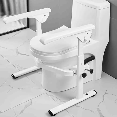 Heuffe Maniglione WC Regolabile in Altezza Pieghevole - Struttura a Terra con Supporto Sicurezza per Anziani & Disabili, Montaggio Istantaneo