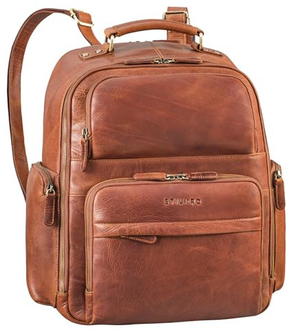 STILORD 'Sigmund' Sac a Dos Ordinateur 17 Pouces Cuir | Sac a Dos Business Homme et Femme | Sac a Dos College Backpack | Sac de Travail Cuir Véritable, Couleur:kara - cognac