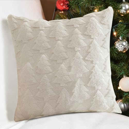 Demiawaking 2 Stücke Kissenbezug 45x45cm Sofadeko Sofakissen Party Deko, Liebe Herz Kissen Kissenbezüge, Weicher Plüsch Kopfkissenbezug Kissenhülle Damen Mutter Geschenk (weißer Weihnachtsbaum)