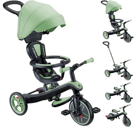 Globber - Dreirad Explorer 4-in-1 – skalierbares Dreirad und Laufrad für Kleinkinder von 10 Monaten bis 5 Jahren – Version 2 – Salbeigrün