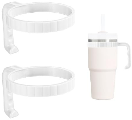 2pcs Tumbler Handle for Stanley 14oz Quencher H2.0 Flowstate Tumbler | 14oz Tumbler Handle Attachment Anti-Slip Improved Grip Car Cup Holder Friendly for Cup Accessories White