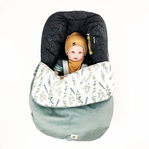 Fußsack Beindecke für jede Babyschale Autositz, leicht warm Frühling, Decke Universal anpassbar elastischer Verschluss verstellbares Gummiband (SALBEI)