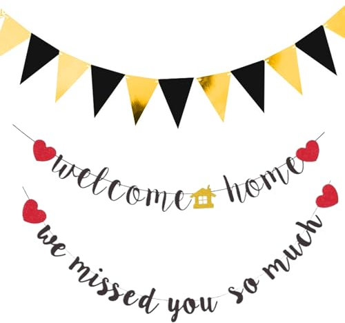CPRNQY Welcome Home, Welcome Back Banner Heimkehr Party Deko für Familie Party Einzug Dekoration, Schwarz-Rot, 38 cm x 1 cm