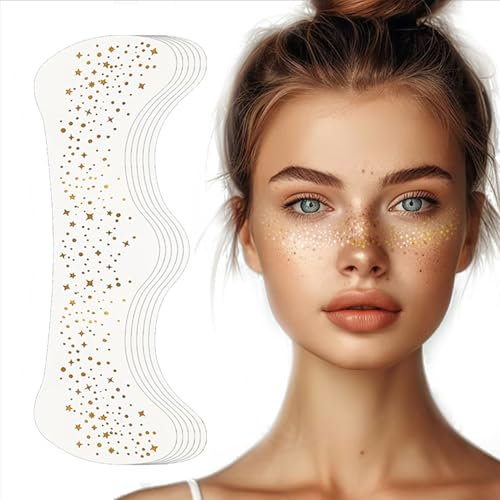 AOOTUERL de purpurina pecas para la cara, 6 piezas pegatinas doradas con purpurina, pegatinas cara brillantes festival, resistentes al agua, tatuajes faciales para festivales y fiestas de maquillaje