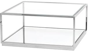 My Furniture Rippon Argent Table Basse – Plateau en Verre carré, Cadre en Acier Inoxydable Poli. Design Moderne et élégant. Verre de sécurité trempé avec Bord biseauté.