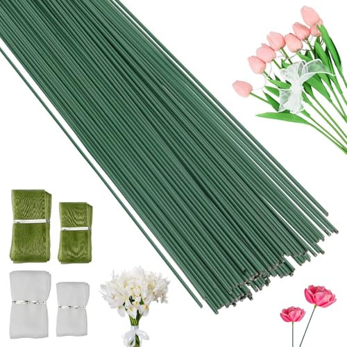 100 Pezzi Steli per Fiori Finti di Alta qualità, 30 Cm Artificiale Gambo Floreale Filo, Floreali Fiori Fioristi Decorativi Stelo Filo, Verde Scuro Stelo Filo Floreale per DIY Artigianato Bouquet