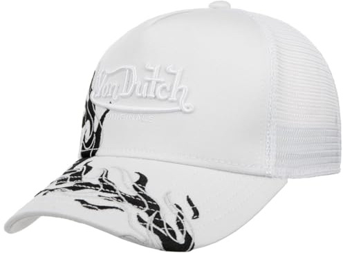 Von Dutch Flame Visor Trucker Cap Basecap Baseballcap Curved Brim Truckercap Meshcap (One Size - weiß-schwarz)