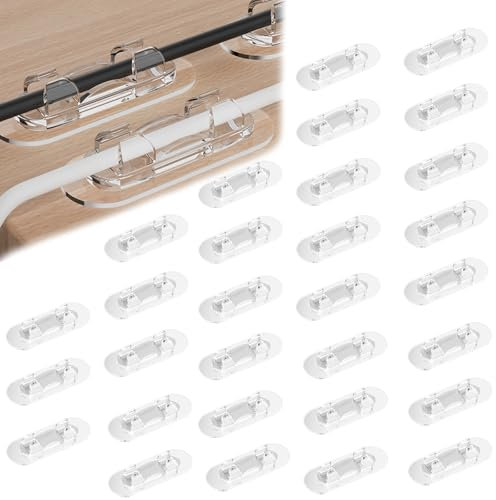 30PCS Cable Clips, 3 Size Set Strong self Adhesive Cable Clips, Cable Tidy Wire Clips, Cable Management Clips for Home and Office -Transparent