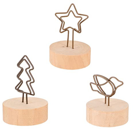 HOUDERCO 15Stücke Holz Fotoclips mit Standfuß Kreative Memo Klemmen für Karten Fotos und Notizen Dekorative Clips im Design von Baum für Büro und Veranstaltungen