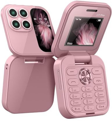 Mini piccolo telefono cellulare non intelligente da 2 g, con pulsante retrò, supporto multilingue, i17, pieghevole, da 0,66 pollici, Bluetooth, sbloccato, supporto sim (rosa)