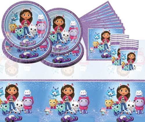 Ainvliya Party Tableware Set, Girl's Magic Birthday Decorations, 51pcs Includes Paper Cups, Plates, Napkins and Tablecloth for 10 Guests