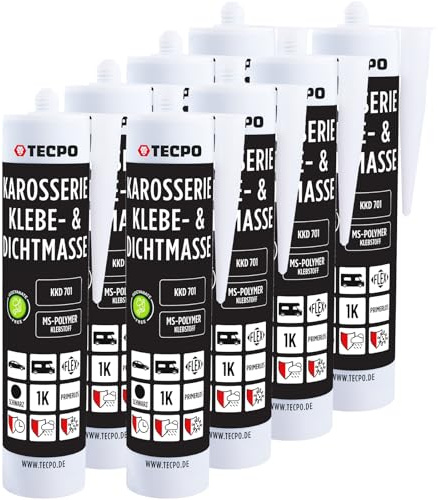 TECPO Karosseriekleber Dichtstoff MS Polymer, 8x 414g Schwarz UV-und Witterungsbeständig Überlackierbar- Abdichtung von Karosserieteilen, Blechen und Fugen
