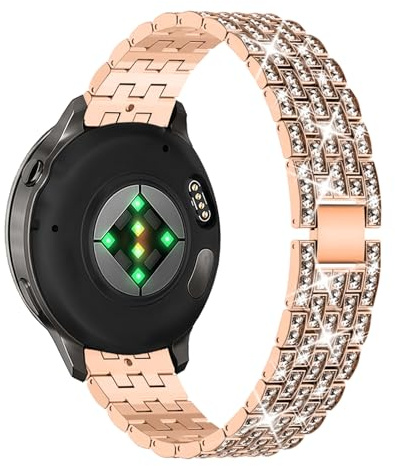 WoPail 18mm Métal Femme Bracelet pour Garmin Venu 4 41mm /Forerunner 265S | pour Garmin Venu 3S 41mm/Forerunner 255S/Vivoactive 4S 40mm, Bling Diamant Bracelets de Remplacement Bracelets - Or Rose