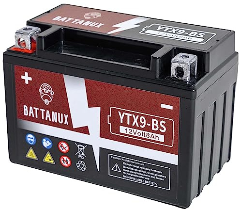 Batteria Moto Battanux YTX9-BS 12V 8Ah AGM – Alta Capacità, Senza Manutenzione, Antiperdite, Pronta all’Uso per Moto, ATV e UTV