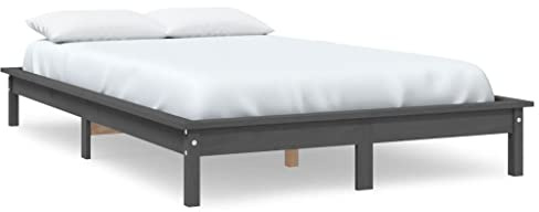 XHNIFBN Massivholzbett Kiefer Grau 160x200 cm, Modernes Bettgestell mit Lattenrost, Robust und Langlebig für Schlafzimmer, Ehebett oder Gästebett