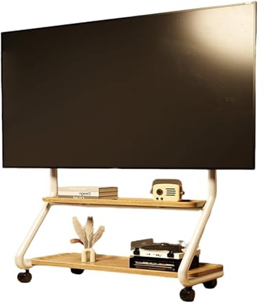 Televisión Portátil con Pie para TV 40-100 Pulgadas, Soporte TV con Ruedas, Soporte de Pie para TV con Estantes y Panel Perforado, Soporte Television Pie(White,105x48cm/41.5x19in)
