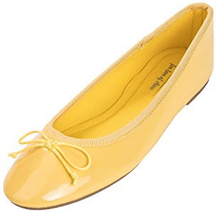 Feversole Women's Macaroon Colorful Memory Foam Cushion Ballet Flat Pumps Patent Lemon