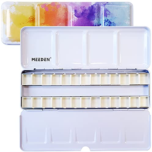 MEEDEN Aquarellkasten Leer: Watercolor Malkasten Reise-Tuschkasten mit 26 Aquarell Napf Leer - tragbare Metallbox Wet Mischpalette für Aquarell Gouache Watercolor Künstler Studenten