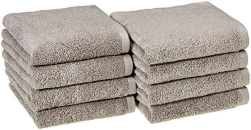 Amazon Basics 100% Cotton Lightweight Quick-Dry Hand Towel, 28 x 16, Platinum, 8-Pack