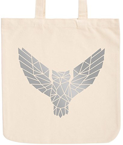 JUNIWORDS Jutebeutel in hellen Pastellfarben - Origami Eule - Tasche: Natur - Schrift: Silber