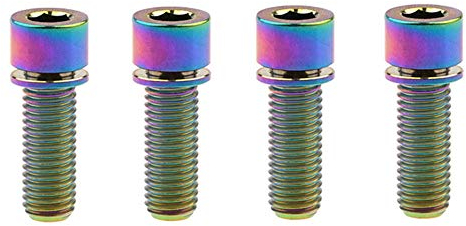 Yaruijia Titan-Bolzen M7 x 20 mm M7 x 25 mm Innensechskantschrauben mit Unterlegscheibe für Fahrradteile, 4 Stück (M7 x 20 mm, Regenbogen)