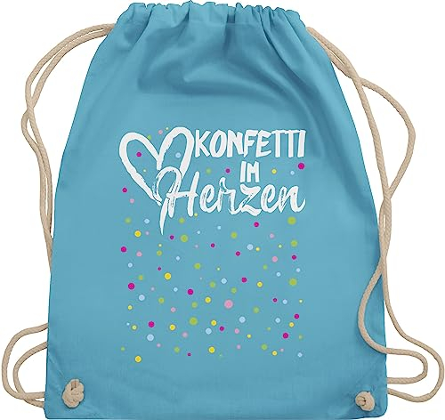 Turnbeutel Rucksack - & Fasching - Taschen - Konfetti im Herzen Karneval I - Unisize - Hellblau - tasche für wurfmaterial karnevalsbeutel faschings herz beutel karnevalstasche karnevals confetti