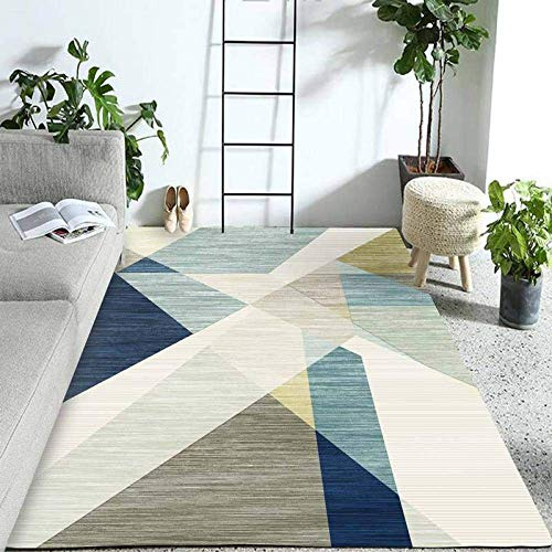 FLOORMATJING Carpet Wohnzimmer Teppich Kurzflor Designer Matte Blau Grün Grau Geometrie 7 MM Dicke Waschbar rutschfest Schlafzimmer Esszimmer Kinderzimmer Flur Küche Läufer Teppiche,160x200cm