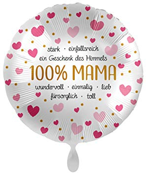 Unbekannt 1 Folienballon Muttertag Geburtstag 100% Mama rund rosa weiß ca 45 cm ungefüllt Ballongas geeignet