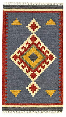 HAMID - Kelim Teppich Lori mit Geometrischem Oriental Design - 100% Wolle - Handgeknüpfter Kelim - Flurteppich, Wohnzimmer, Schlafzimmer, Wohnzimmer (D.1, 110x60cm)