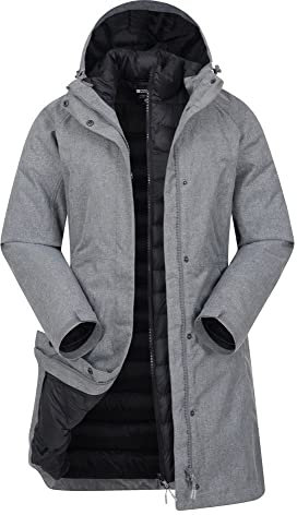 Mountain Warehouse Alaskan 3-in-1 Damen Winter Mantel - Lange, wasserdichte Winterjacke, Warme Steppjacke Innenjacke mit Reißverschluss & Kapuze Dunkel Grau Damengröße EU 38